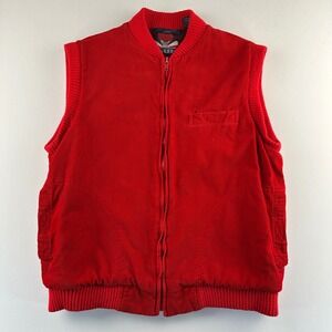 Bonkers Vtg Red Corduroy Quilted Lined Bomber Vest‎ L Retro 80s Eclectic Grandpa